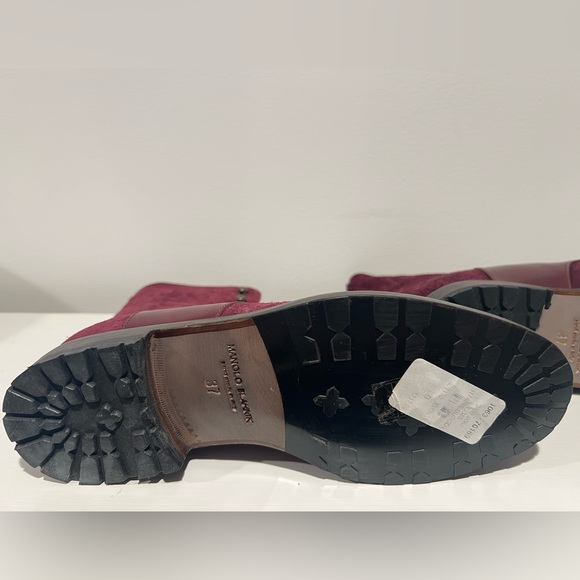 NEW! Manolo Blahnik Pocola Suede and Leather Boots in Burgandy - Picture 7 of 9